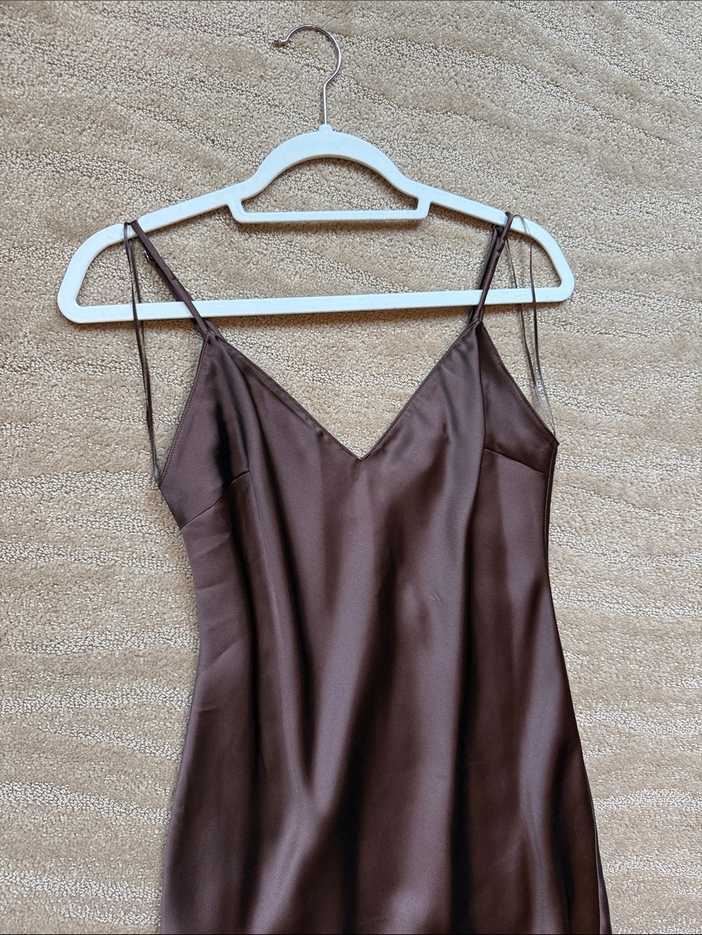 Zara Satin Slip Dress with Lace Hem in Deep Brown - Picture 17 of 17
